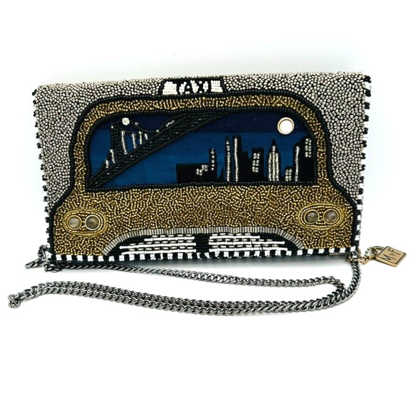Mary Frances New York Night Taxi Cab Beaded Clutch Crossbody Bag NYC Art Retired - Picture 1 of 12